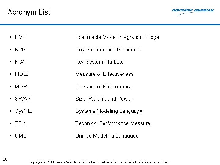 Acronym List 20 • EMIB: Executable Model Integration Bridge • KPP: Key Performance Parameter Acronym List 20 • EMIB: Executable Model Integration Bridge • KPP: Key Performance Parameter