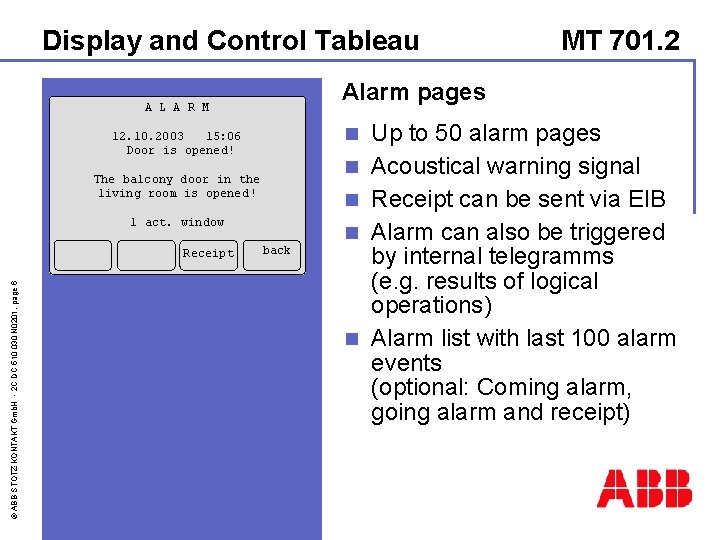 Display and Control Tableau Alarm pages A L A R M n 12. 10.