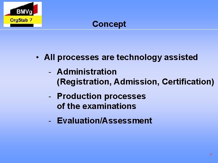 7 Concept • All processes are technology assisted - Administration (Registration, Admission, Certification) -