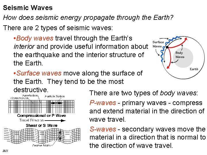 Seismic Waves How does seismic energy propagate through the Earth? There are 2 types