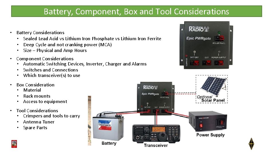 Battery, Component, Box and Tool Considerations • Battery Considerations • Sealed Lead Acid vs