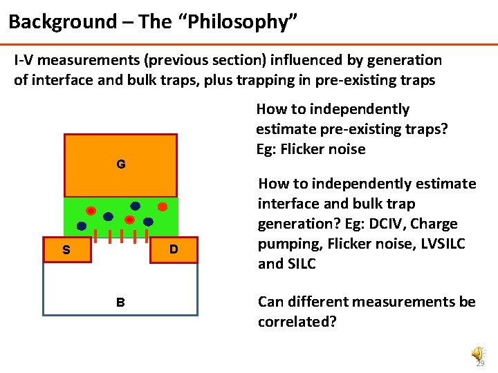 Background – The “Philosophy” I-V measurements (previous section) influenced by generation of interface and