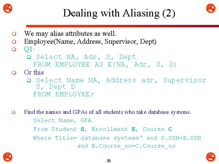  m m m Dealing with Aliasing (2) We may alias attributes as well.
