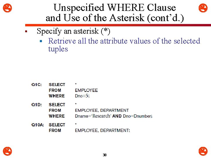 Unspecified WHERE Clause and Use of the Asterisk (cont’d. ) § Specify an asterisk