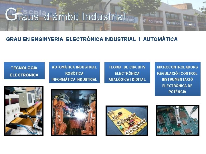 Graus d’àmbit Industrial GRAU EN ENGINYERIA ELECTRÒNICA INDUSTRIAL I AUTOMÀTICA TECNOLOGIA AUTOMÀTICA INDUSTRIAL TEORIA