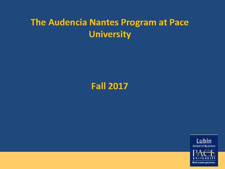 The Audencia Nantes Program at Pace University Fall 2017 