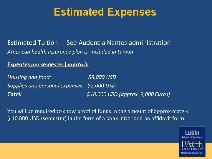 Estimated Expenses Estimated Tuition - See Audencia Nantes administration American health insurance plan is