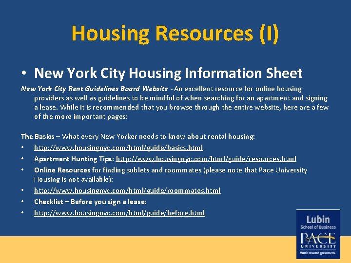 Housing Resources (I) • New York City Housing Information Sheet New York City Rent