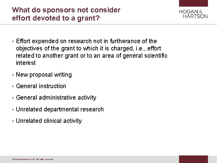 What do sponsors not consider effort devoted to a grant? • Effort expended on
