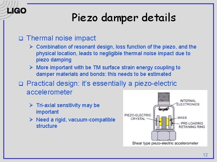 Piezo damper details q Thermal noise impact Ø Combination of resonant design, loss function