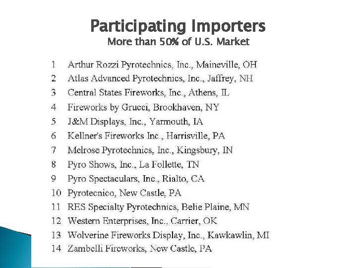 Participating Importers More than 50% of U. S. Market 3 