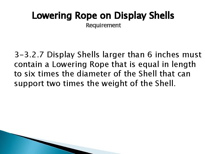 Lowering Rope on Display Shells Requirement 3 -3. 2. 7 Display Shells larger than