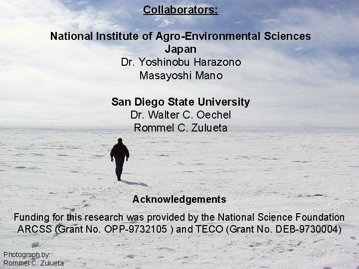 Collaborators: National Institute of Agro-Environmental Sciences Japan Dr. Yoshinobu Harazono Masayoshi Mano San Diego