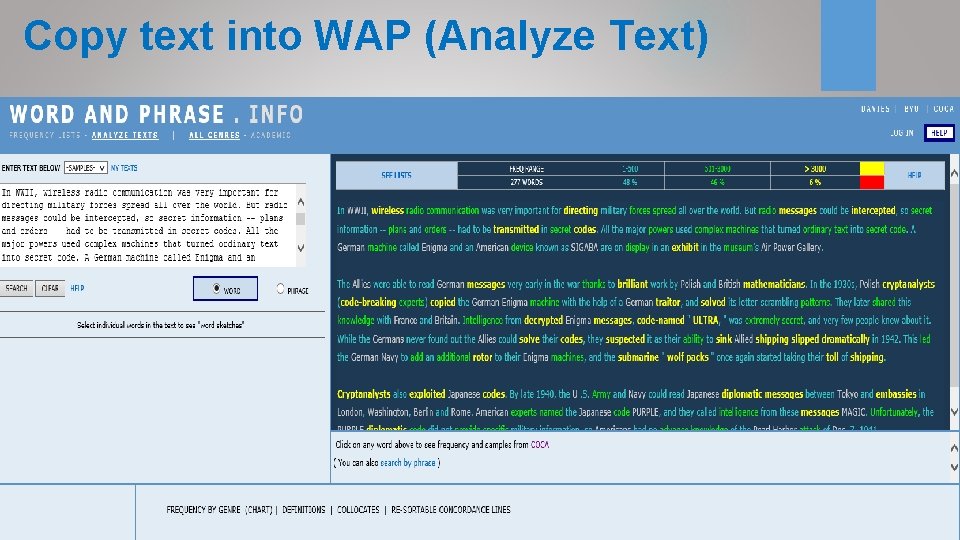 Copy text into WAP (Analyze Text)  Copy text into WAP (Analyze Text)