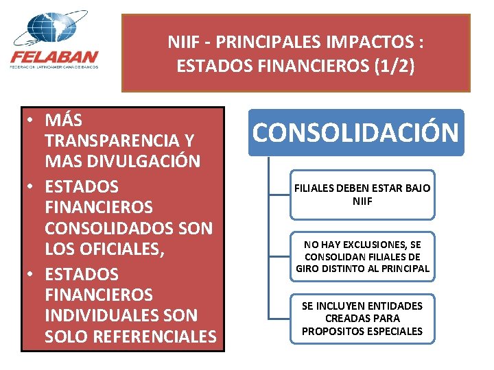 NIIF - PRINCIPALES IMPACTOS : ESTADOS FINANCIEROS (1/2) • MÁS TRANSPARENCIA Y MAS DIVULGACIÓN