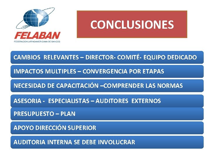 CONCLUSIONES CAMBIOS RELEVANTES – DIRECTOR- COMITÉ- EQUIPO DEDICADO IMPACTOS MULTIPLES – CONVERGENCIA POR ETAPAS