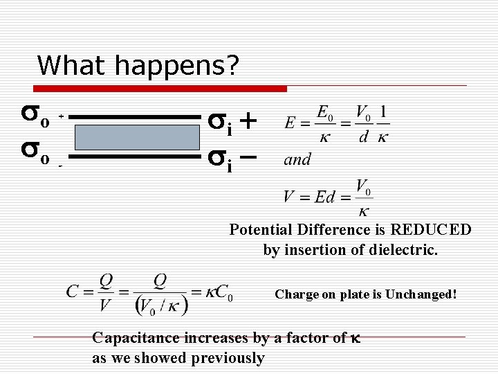 What happens? so + so - si + si Potential Difference is REDUCED by