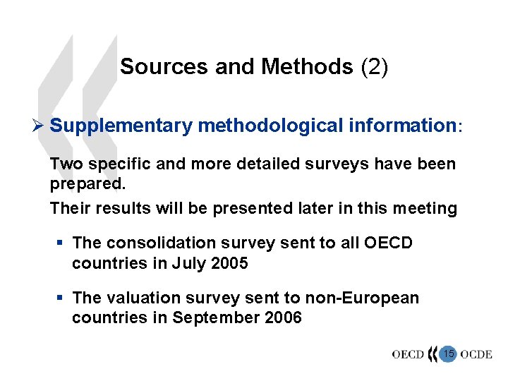 Sources and Methods (2) Ø Supplementary methodological information: Two specific and more detailed surveys