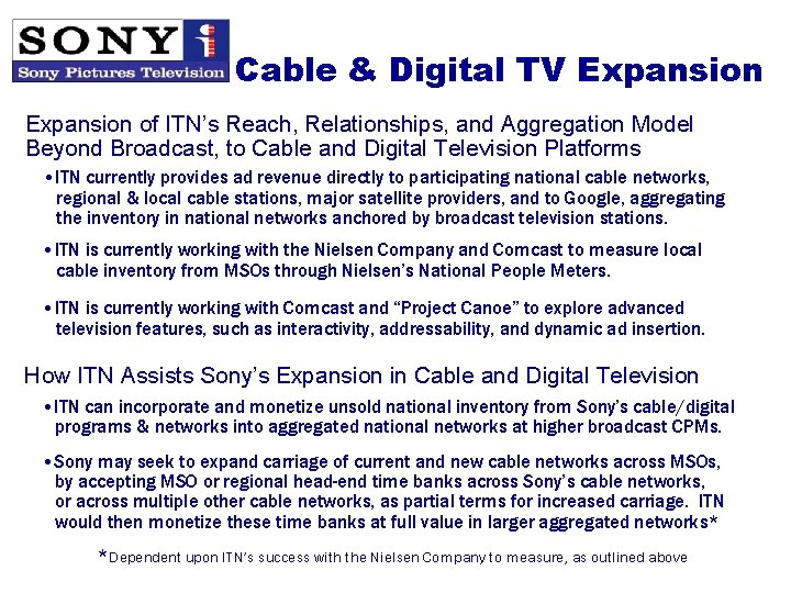 Cable & Digital TV Expansion of ITN’s Reach, Relationships, and Aggregation Model Beyond Broadcast,