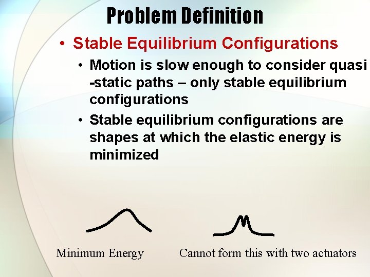 Problem Definition • Stable Equilibrium Configurations • Motion is slow enough to consider quasi