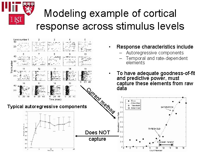 Modeling example of cortical response across stimulus levels • Response characteristics include – Autoregressive