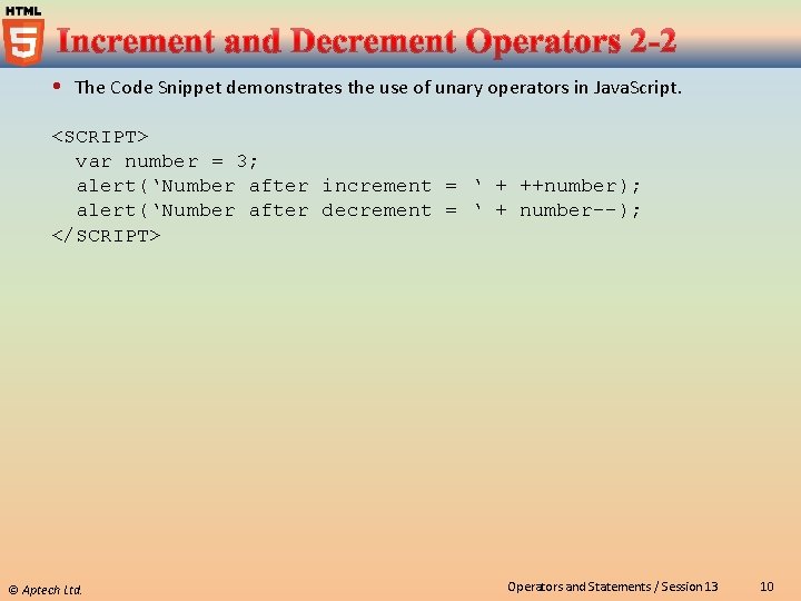  The Code Snippet demonstrates the use of unary operators in Java. Script. <SCRIPT>