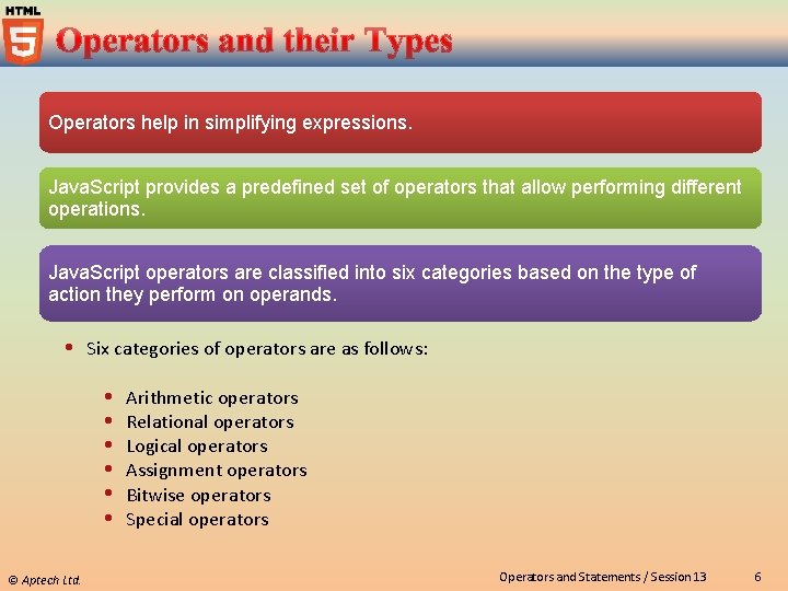 Operators help in simplifying expressions. Java. Script provides a predefined set of operators that