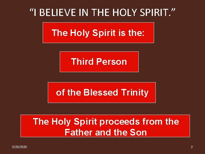 “I BELIEVE IN THE HOLY SPIRIT. ” The Holy Spirit is the: Third Person