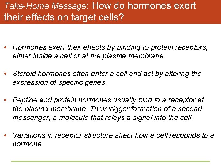 Take-Home Message: How do hormones exert their effects on target cells? • Hormones exert