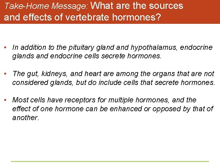 Take-Home Message: What are the sources and effects of vertebrate hormones? • In addition