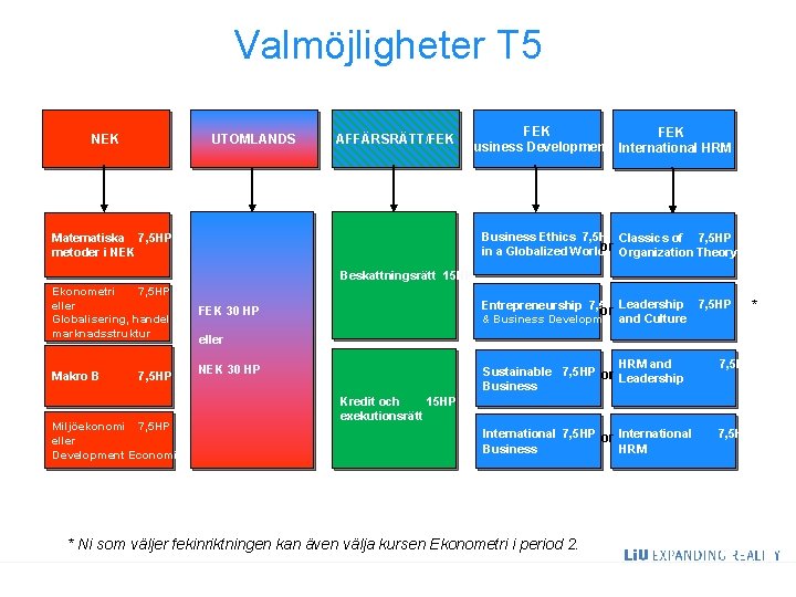 Valmöjligheter T 5 NEK UTOMLANDS AFFÄRSRÄTT/FEK FEK Business Development International HRM Business Ethics 7,