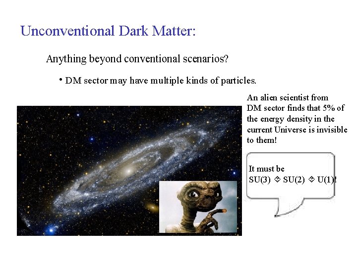 Unconventional Dark Matter: Anything beyond conventional scenarios? • DM sector may have multiple kinds