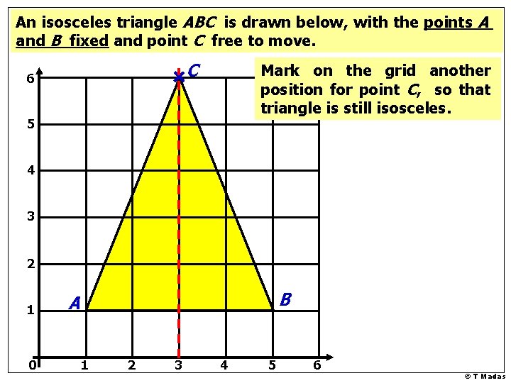 An isosceles triangle ABC is drawn below, with the points A and B fixed