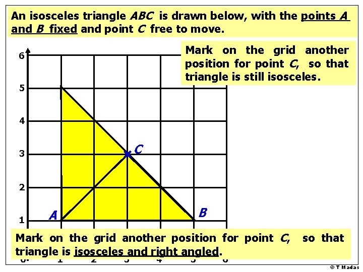 An isosceles triangle ABC is drawn below, with the points A and B fixed