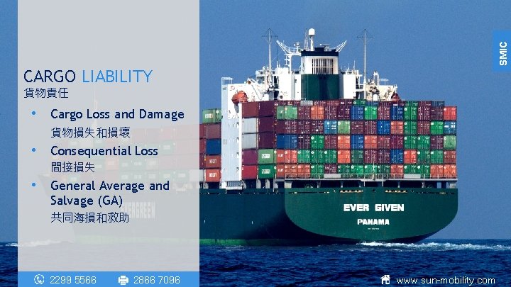 SMIC CARGO LIABILITY 貨物責任 • Cargo Loss and Damage 貨物損失和損壞 • Consequential Loss 間接損失