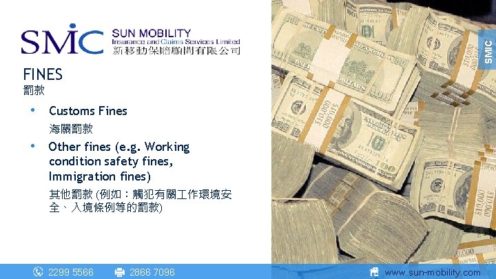 SMIC FINES 罰款 • Customs Fines 海關罰款 • Other fines (e. g. Working condition