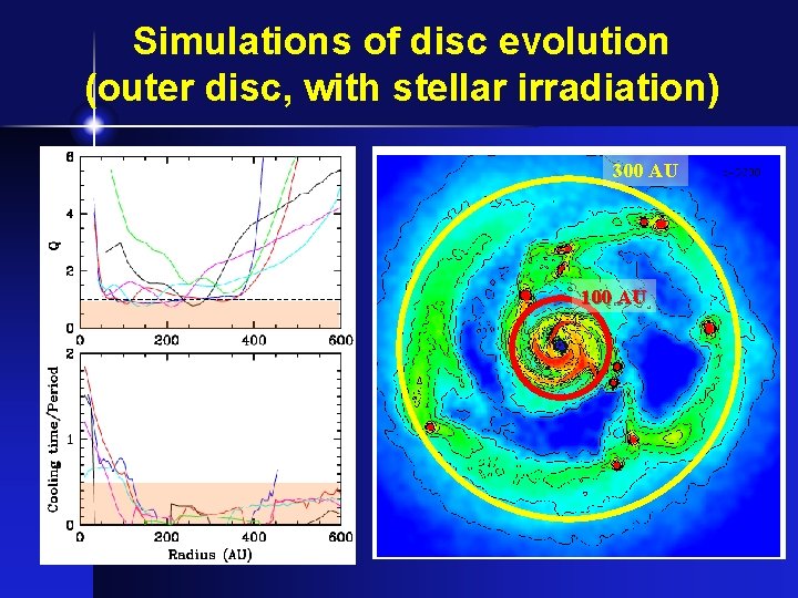 Simulations of disc evolution (outer disc, with stellar irradiation) 300 AU 100 AU 