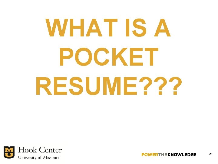 WHAT IS A POCKET RESUME? ? ? 23 