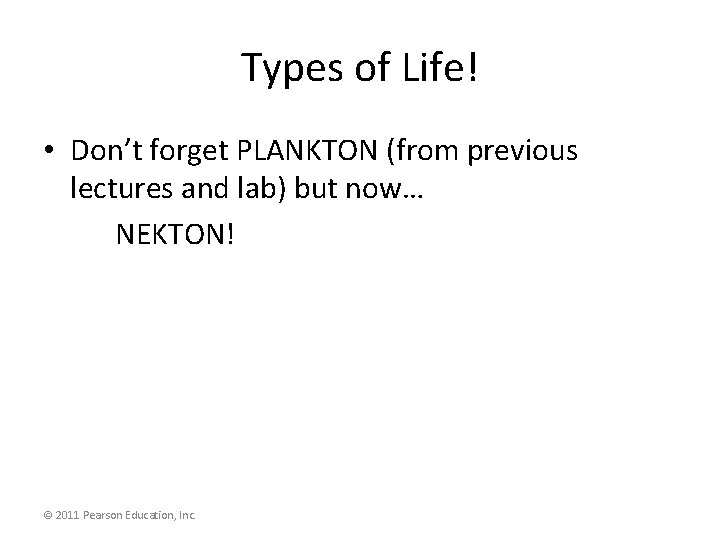 Types of Life! • Don’t forget PLANKTON (from previous lectures and lab) but now…