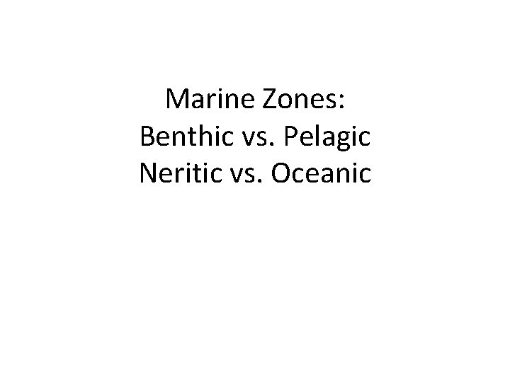 Marine Zones: Benthic vs. Pelagic Neritic vs. Oceanic 