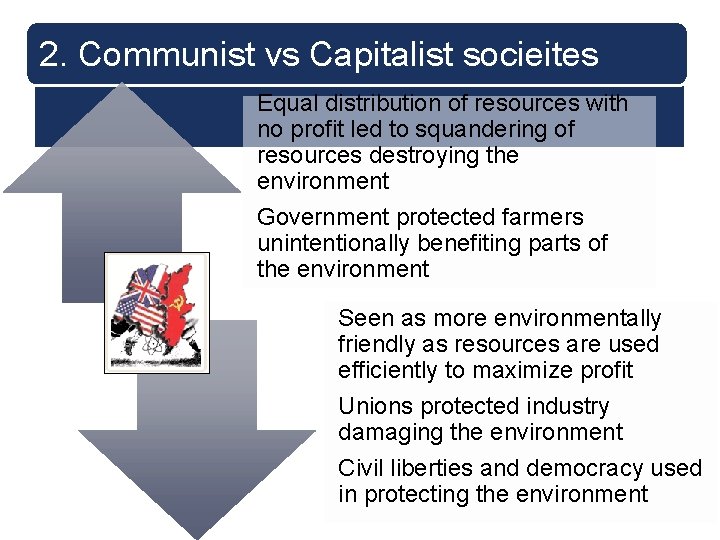 2. Communist vs Capitalist socieites Equal distribution of resources with no profit led to
