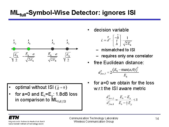 MLfull-Symbol-Wise Detector: ignores ISI • decision variable – mismatched to ISI – requires only