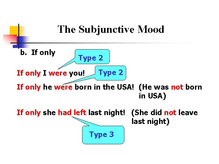 The Subjunctive Mood b. If only Type 2 If only I were you! Type