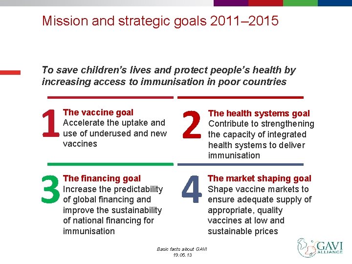 Mission and strategic goals 2011– 2015 To save children’s lives and protect people’s health