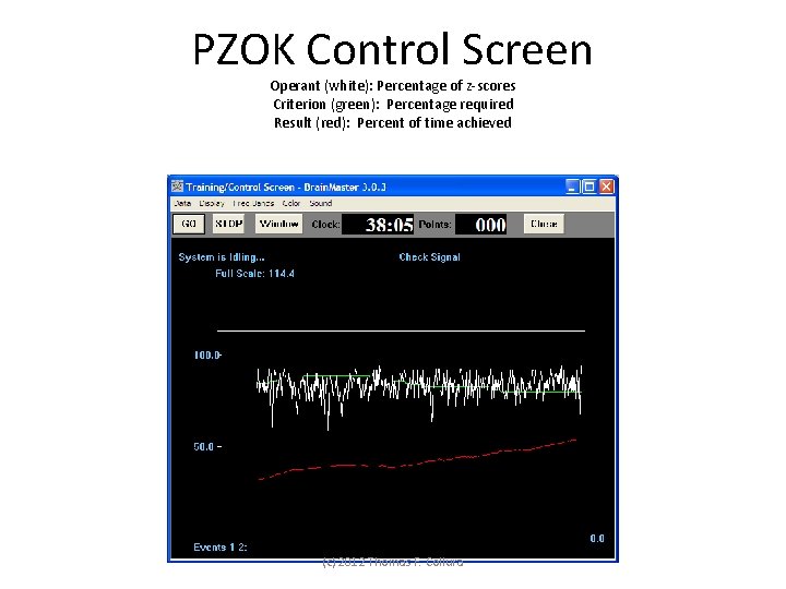 PZOK Control Screen Operant (white): Percentage of z-scores Criterion (green): Percentage required Result (red):