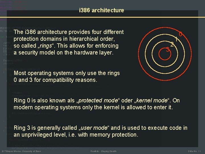 i 386 architecture The i 386 architecture provides four different protection domains in hierarchical