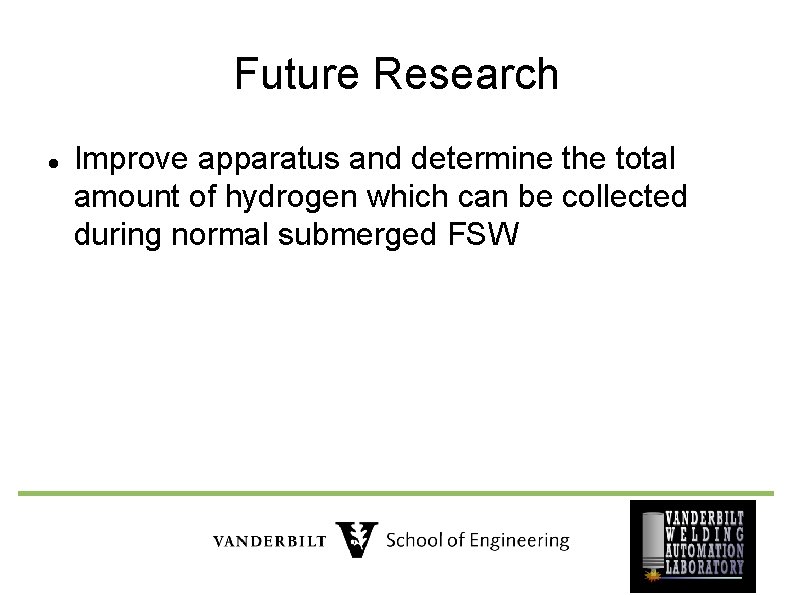 Future Research Improve apparatus and determine the total amount of hydrogen which can be