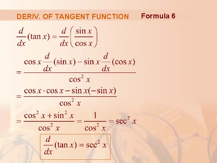 DERIV. OF TANGENT FUNCTION Formula 6 