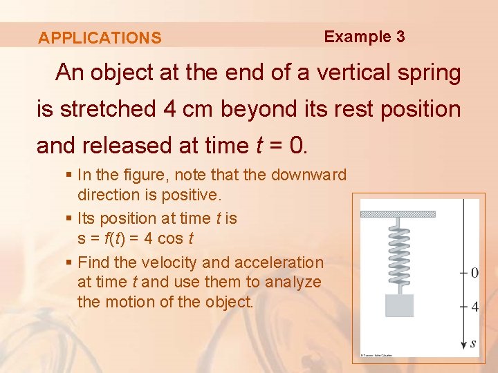 APPLICATIONS Example 3 An object at the end of a vertical spring is stretched