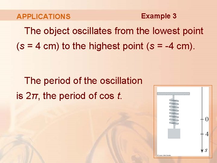 APPLICATIONS Example 3 The object oscillates from the lowest point (s = 4 cm)